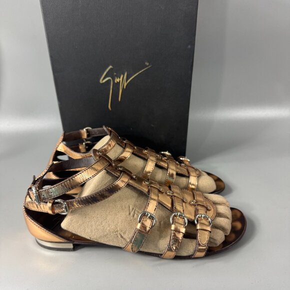 Giuseppe Zanotti Leather Gladiator Sandals in Rose Gold, Size 38.5 - Picture 2 of 16